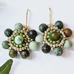 2/$27 | Turquoise Mini Shield Beaded Indigenous Hoop Earrings | Handmade